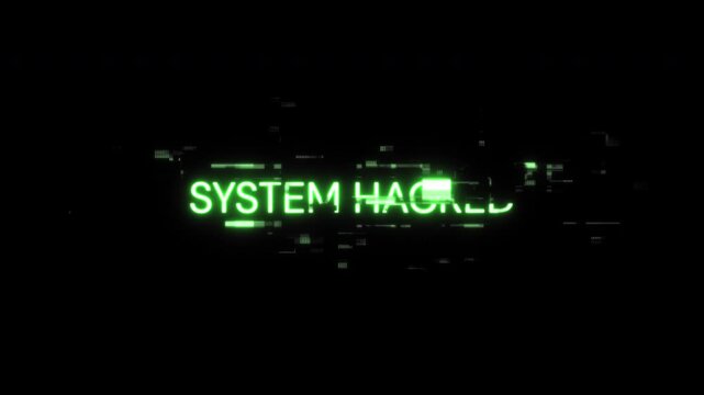 System hacked text with screen effects of technological failures. Spectacular screen glitch with various kinds of interference. Looped
