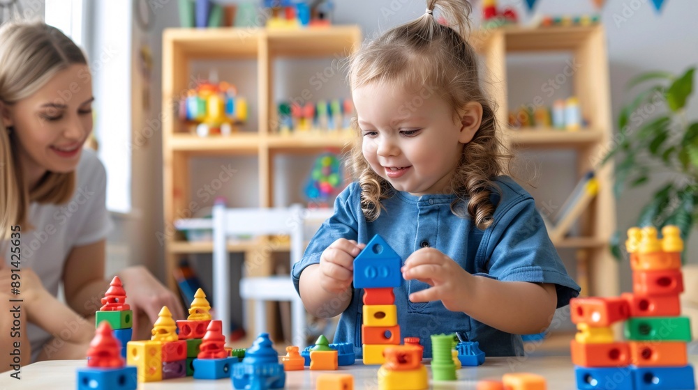 Aufkleber occupational therapist working with a child with autism on motor skills activities stock photo with 