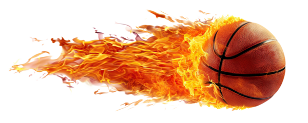 Burning basketball ball flying with flames, cut out