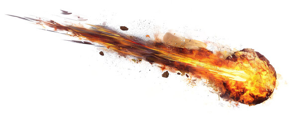 Burning meteor flying with flames, cut out