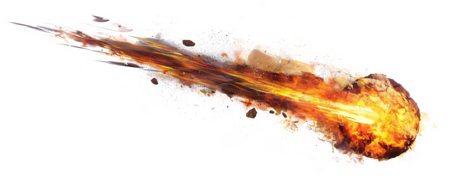 Burning meteor flying with flames, cut out