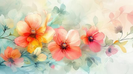 Watercolor flowers, delicate petals and leaves, vibrant and pastel colors, soft brushstrokes, detailed and elegant, artistic and serene illustration
