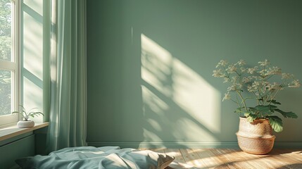 A relaxing bedroom setup with a comfortable mattress and supportive pillows Stock Photo with copy space