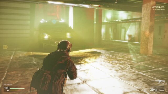 Suffering a defeat in the difficult mission of the newest combat game. Defeat screen after the death in the single player combat game. NPCs defeating the player in the combat game challenge.