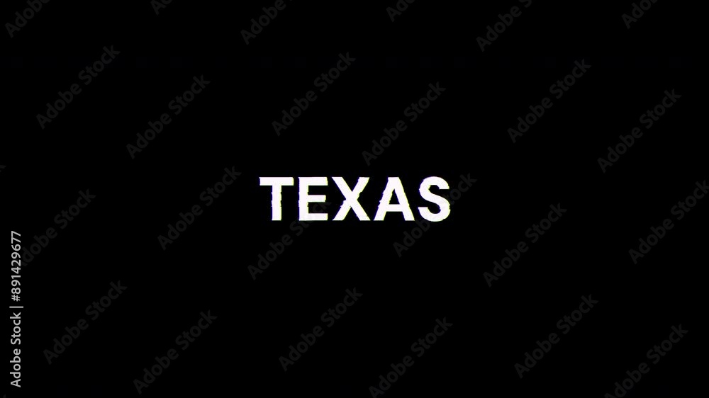 Poster texas text with screen effects of technological failures. spectacular screen glitch with various kin