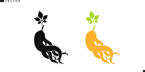 Ginseng root silhouette. Isolated plant