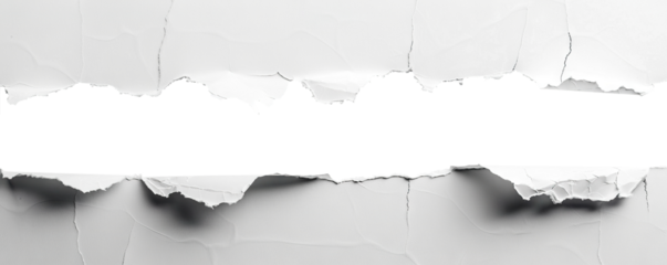 Ragged hole torn horizontally in ripped paper, cut out