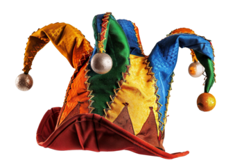 Colorful jester hat with bells, cut out