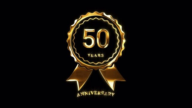 50th Anniversary Celebration. Golden 50 Years Anniversary Animation in Gold Color on the Transparent Background, Alpha Channel. Great for greetings, celebrations, events, and gifts.