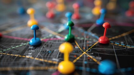 Colorful Push Pins on a Map