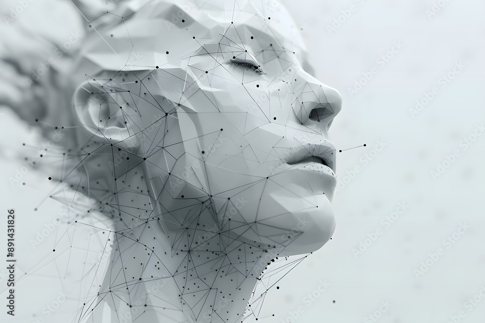 Poster abstract representation of a human face with geometric patterns