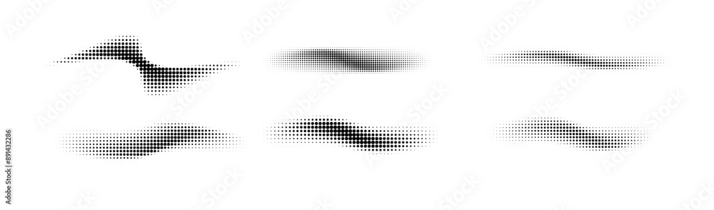 Wall mural Dotted halftone waves. Abstract shapes, wave effect dotted gradient. Halftone graphic dots waves. Wave dotted halftone. Vector