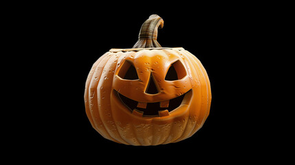 Glowing jack-o'-lantern pumpkin with a spooky smile on a black background