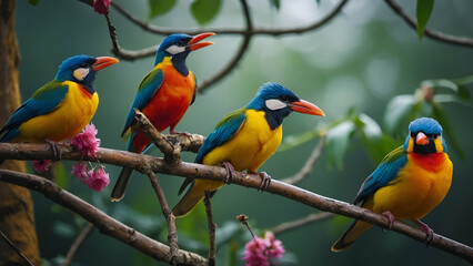 Obraz premium four birds on tree