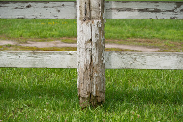 close-up of an old paddock wooden fencing