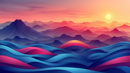 Colorful landscape with a rainbow of hues blending together to create a visually stunning background ideal for microstock illustrations Illustration Flat Color, Clip Art Style , Minimalism,