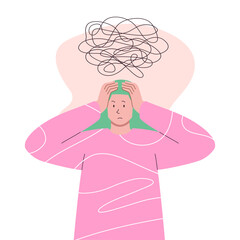 Woman in distress with chaotic lines overhead