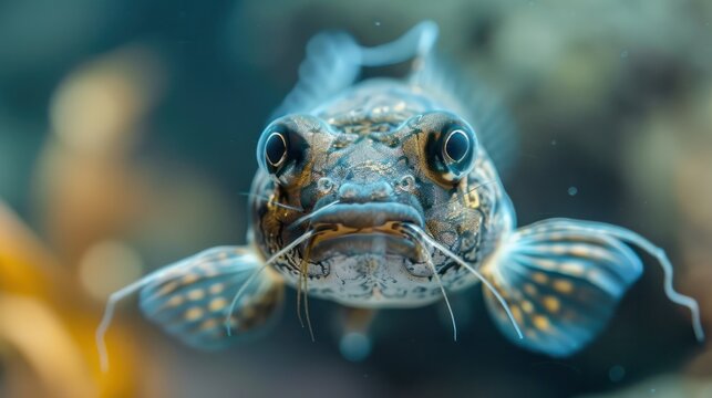 Close-Up Macro Shot of a cory catfish, for Nature Photography, Underwater Exploration. Background Wallpaper.