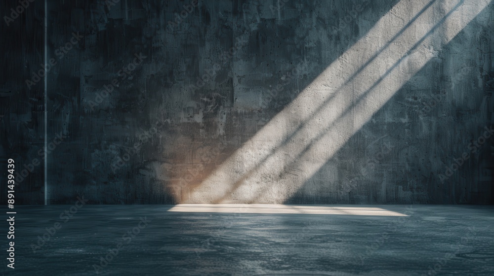 Poster a sunlit rectangular patch brightens a dark, textured wall in an otherwise empty room, highlighting 
