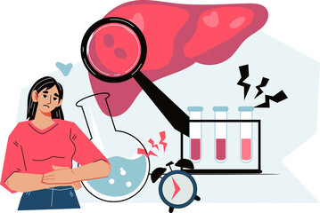 Patient with liver disease symptoms for liver exam, gastroenterologist and cancer prevention topics.