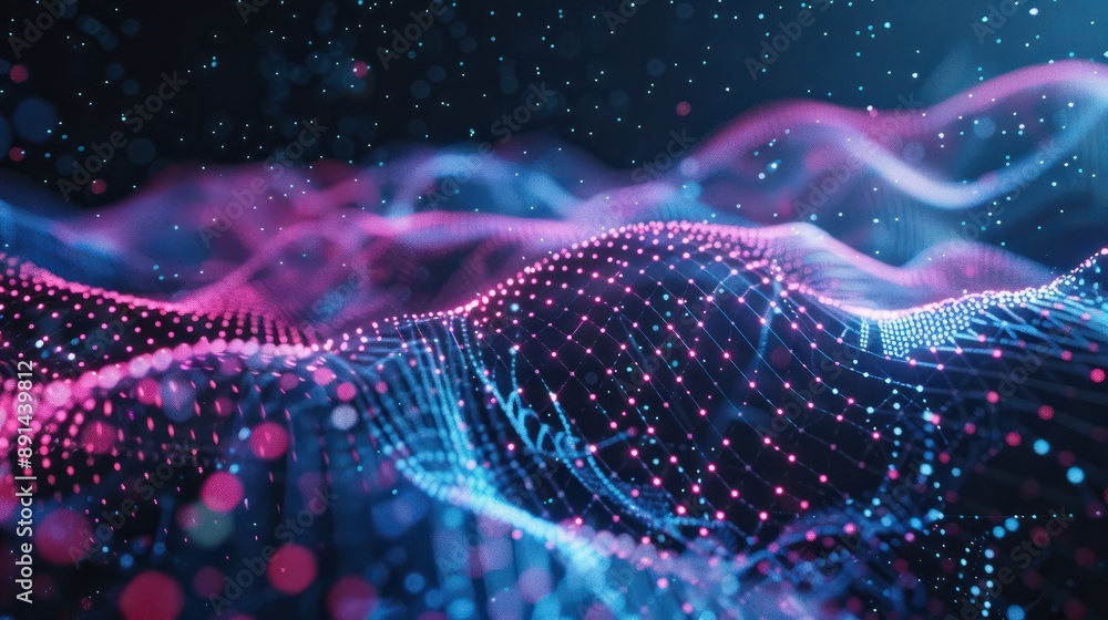 Poster network wave of dots and weave lines. abstract pastel background for design on the topic of cyberspa