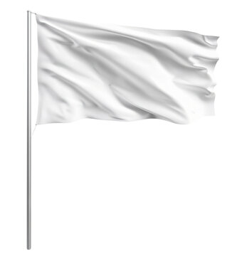White blank flag waving on a pole, cut out