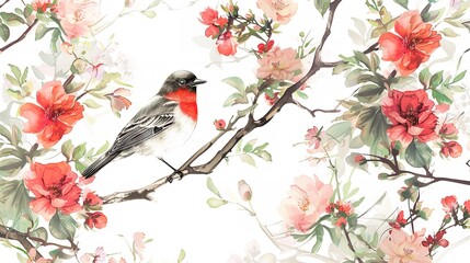 Birds and flowers are composed entirely of geometric shapes, creating a modern natural scene