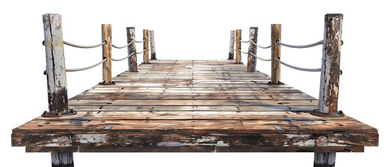 Naklejka premium Weathered wooden pier with rope railings, cut out