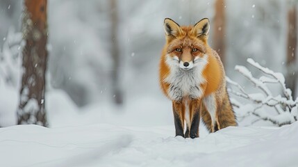 Fototapeta premium Curious Fox in Snowy Landscape