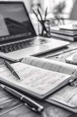 Obraz premium a notebook and pen on a table