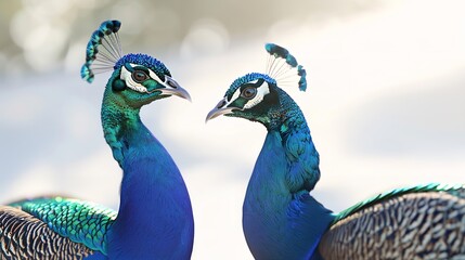 Obraz premium male and female peacock standing isolated on white background