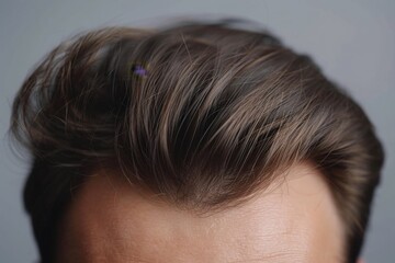 Fototapeta premium A detailed view of a mans hair with a comb being run through it