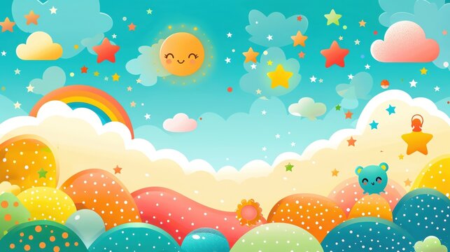 Children's Theme Background with playful elements like toys, animals, or colorful shapes. Leave plenty of space for copy.