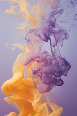 Intertwined Yellow and Purple Smoke Against Lavender Background