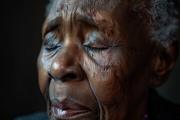 Senior black woman closing her eyes in thought