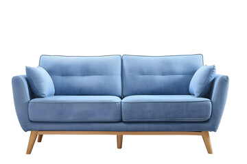 Modern Blue Sofa with Wooden Legs isolated on white background