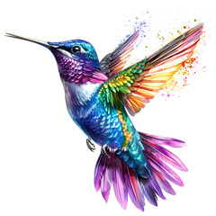Colorful flying hummingbird isolated on a white background