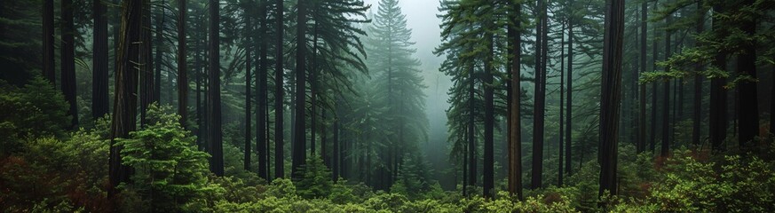 a forest with fog and trees