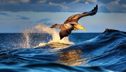 Design a logo of a golden albatross soaring above the waves.