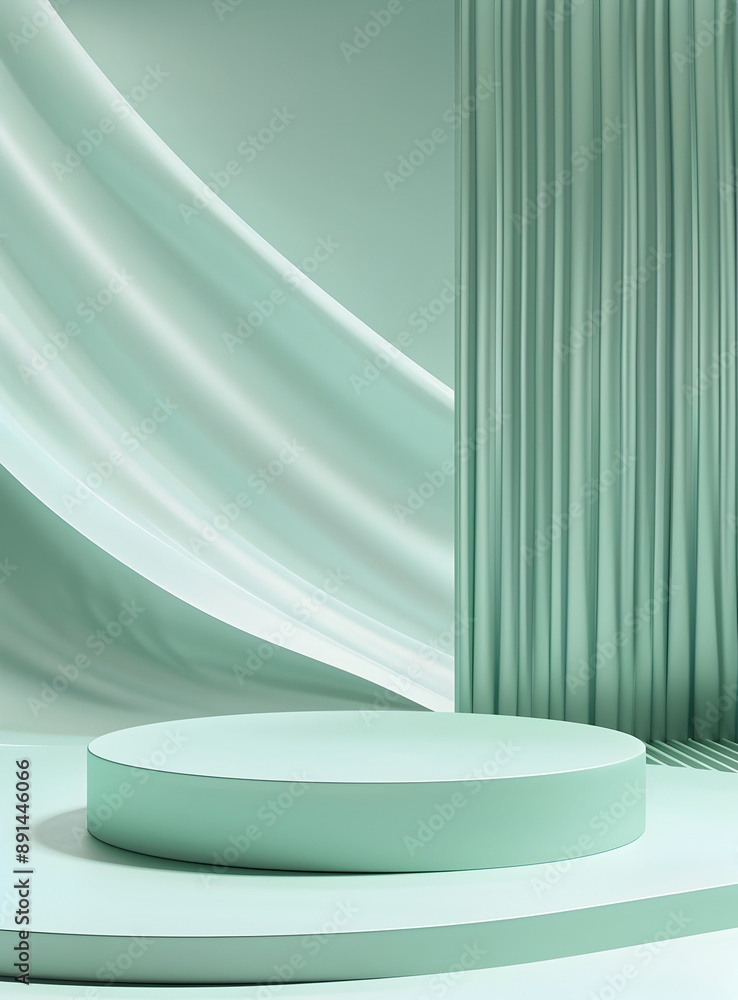 Poster 3d rendered abstract background with empty space and green wavy stripes pattern on a pastel mint col