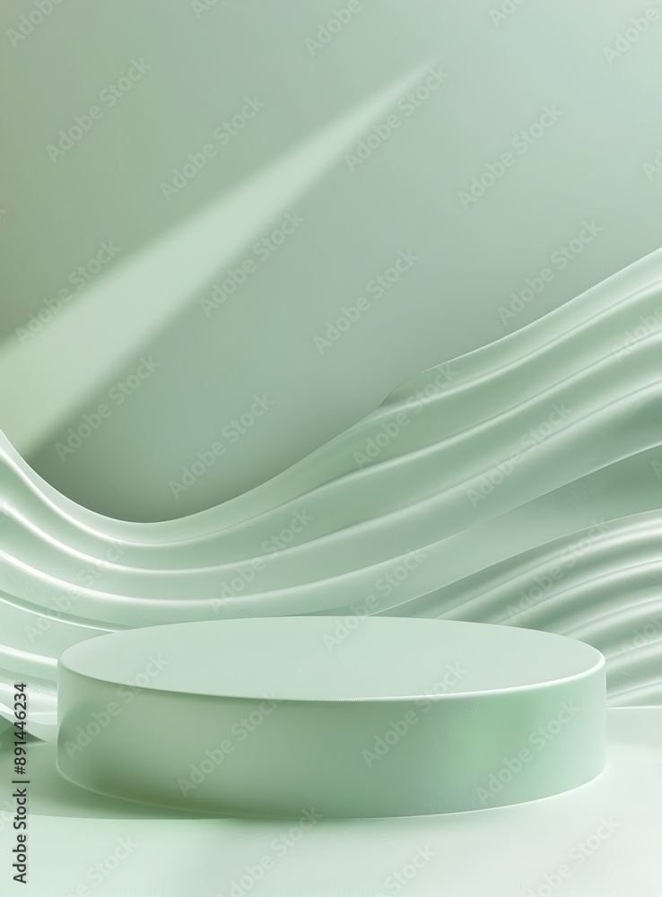 Poster 3d rendered abstract background with empty space and green wavy stripes pattern on a pastel mint col