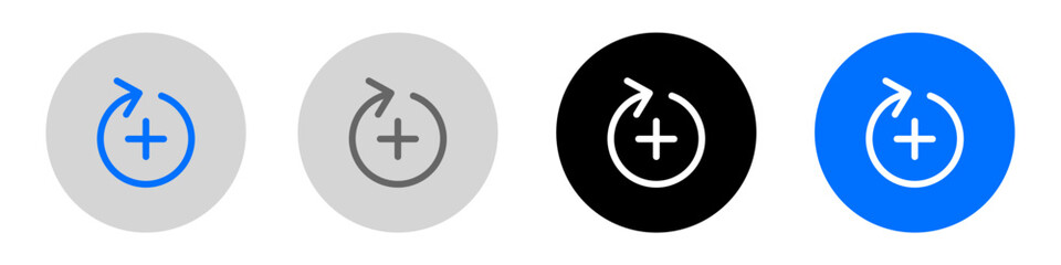 restore image icon. archive stories symbol. healing symbol. plus sign. more button. Grey, blue and black button.