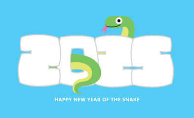 Cute cartoon chinese new year 2025 snake vector illustration. Green snake with 2025 numbers.