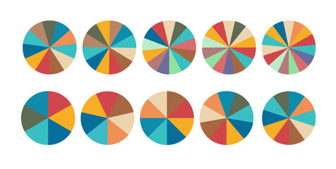 Pie chart set. Colorful diagram collection with. Circle icons for infographic. Vector