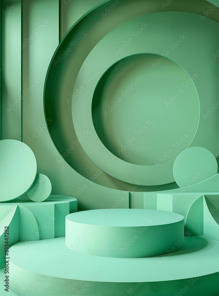 Poster 3d rendered abstract background with empty space and green wavy stripes pattern on a pastel mint col