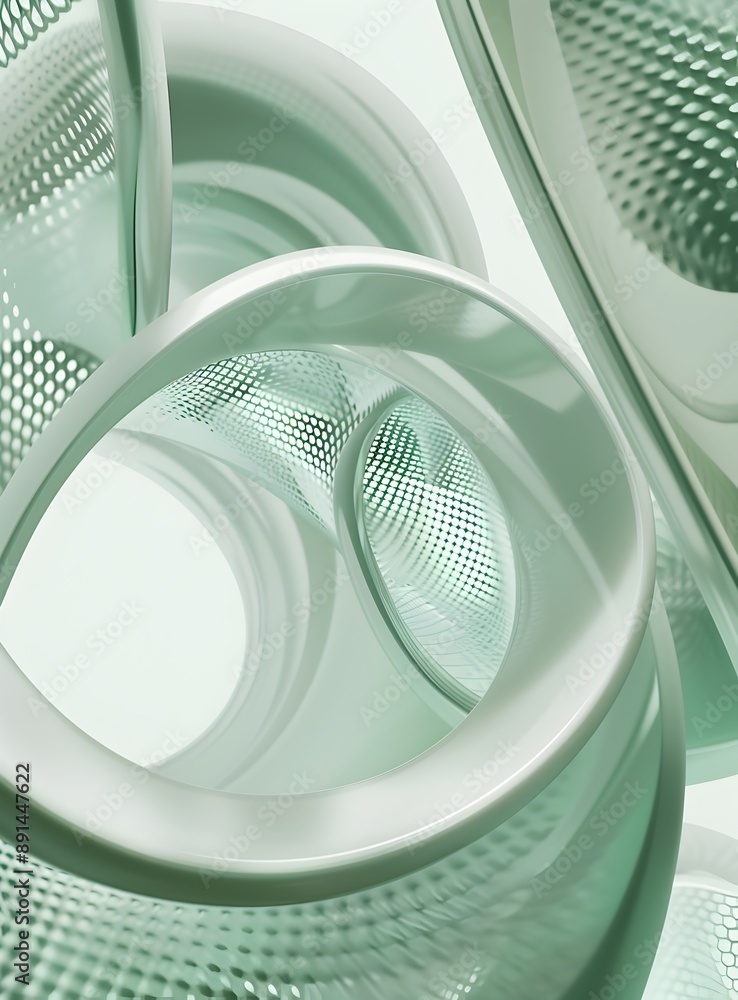 Poster 3d rendered abstract background with empty space and green wavy stripes pattern on a pastel mint col