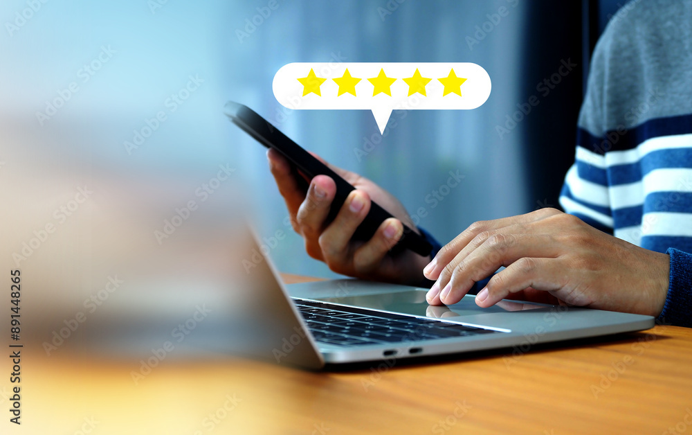 Poster customer satisfaction survey give a 5-star satisfaction rating from customers through services provi