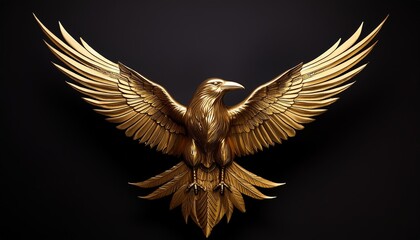 Fototapeta premium Develop a logo of a golden crow with outspread wings.