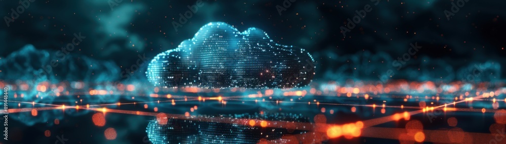 Aufkleber cyber threat: computer virus casting a dark cloud over network grid - symbolic visual concept