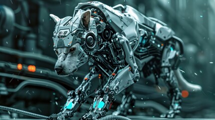 Obraz premium Cyborg dog with robotic technology, cyborg, dog, robotic, technology, artificial intelligence, futuristic, machine, animal